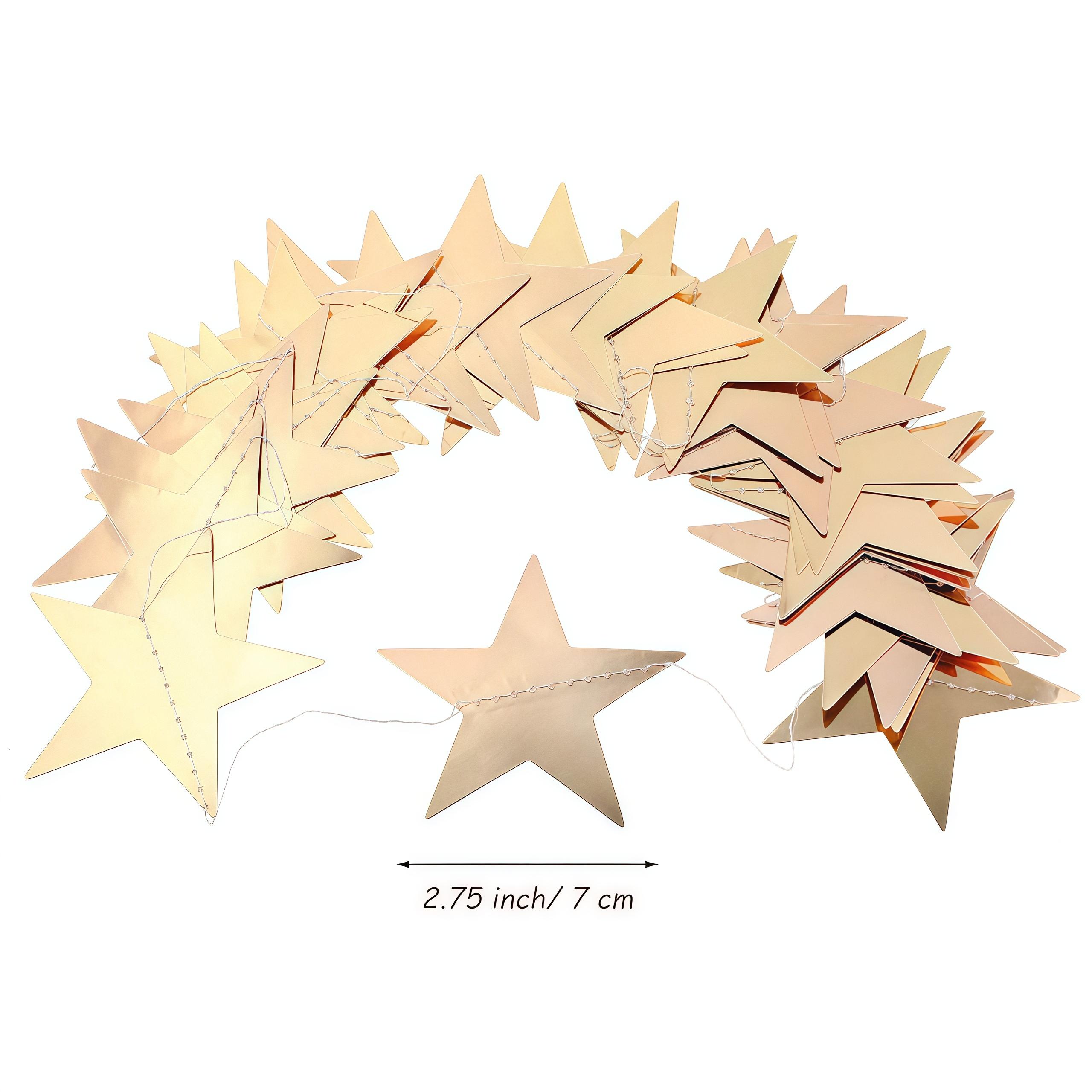 Champagne Gold 2-Sided Paper Glitter Star Garland Banner, 130-ft 2.75-in Lightweight Mountable Wall Hanging Twinkle Backdrop, Festive Home & Wedding Supplies Ornament with Pouch for Birthday Decor