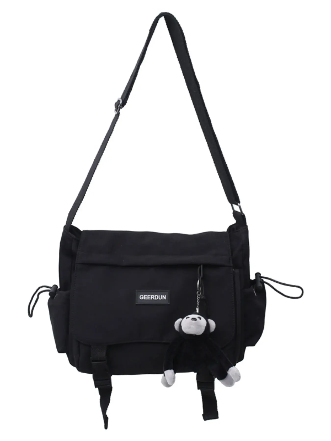 Workwear Style Large Capacity Adjustable Crossbody Bag with Doll Charm, Casual Messenger Bag for Men Women Students Commuting, Versatile Shoulder Bag, Zipper Crossbody Bag, Zippered Sling Bag, Commuter Crossbody Bag, Multifunctional Crossbody