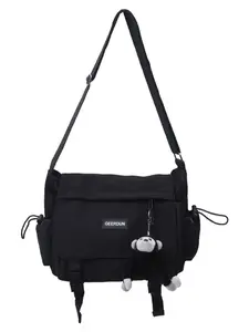 Workwear Style Large Capacity Adjustable Crossbody Bag with Doll Charm, Casual Messenger Bag for Men Women Students Commuting, Versatile Shoulder Bag, Zipper Crossbody Bag, Zippered Sling Bag, Commuter Crossbody Bag