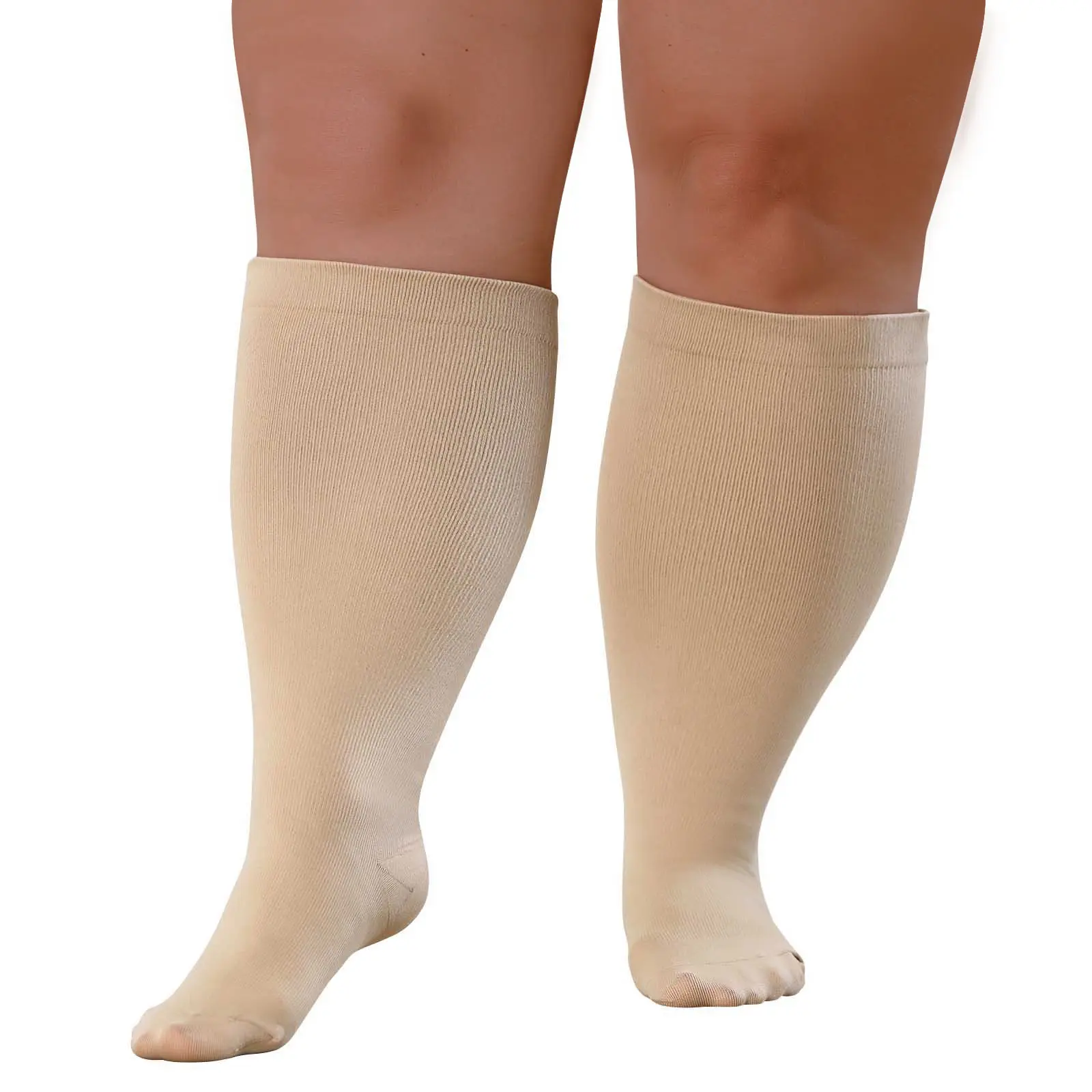 ARTFASION Unisex Plus-Size XXL Knee-High Diabetic Compression Stockings - Extra-Long, Anti-Swelling Polyester/Spandex/Nylon Socks for Teachers, Gym, Athletic Use, Thick Sole, Reusable, 3 Pairs, Fits, Smooth, Seamless, Women