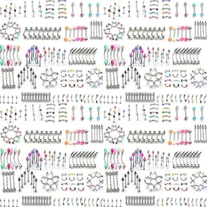 Skylarking 110 PCS Body Jewelry Piercing Eyebrow Navel Belly Tongue Lip Bar Ring 22 Styles