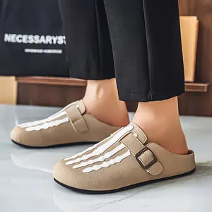 Men's slip-on sandals with skeleton foot bones, half slip-on EVA insole, non-slip rubber sole, four seasons casual dress shoes, wide foot sandals, fashionable shoe design massage  sleepers Footwear Boy Nail Camel