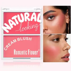 2 Color Cream Blush, Matte Cheeks Face Makeup Waterproof Long Lasting Nature Cream Blusher