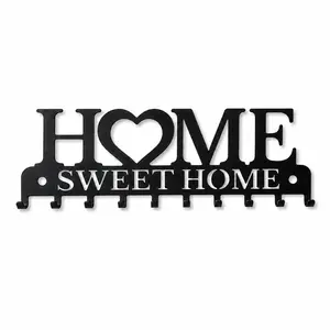 Cute & Useful HOME SWEET HOME Key Holder, 10-Hook Metal Wall Organizer for Keys, Kitchen Tools, Towels and Home Storage
