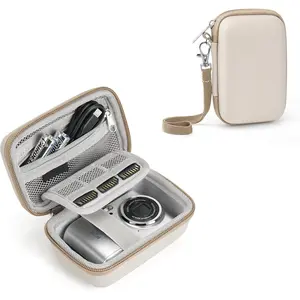 h-54 Digital Camera Case Fit for KODAK PIXPRO FZ45/FZ55/ CAMKORY/STUOGYUM DC402-AF/Canon IXUS, Storage Travel Carry Case with 3 SD Card Slots for Camera, Batteries, SD Card, Beige