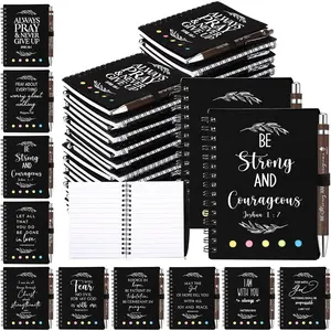 100 count/ 50 Set Christian Gifts Bulk Prayer Journal Scripture Notebook  Verse Pen Religious Spiral Notebook with Sticky Notes Christmas Church Gifts for Women Men  Study Groups (Black)