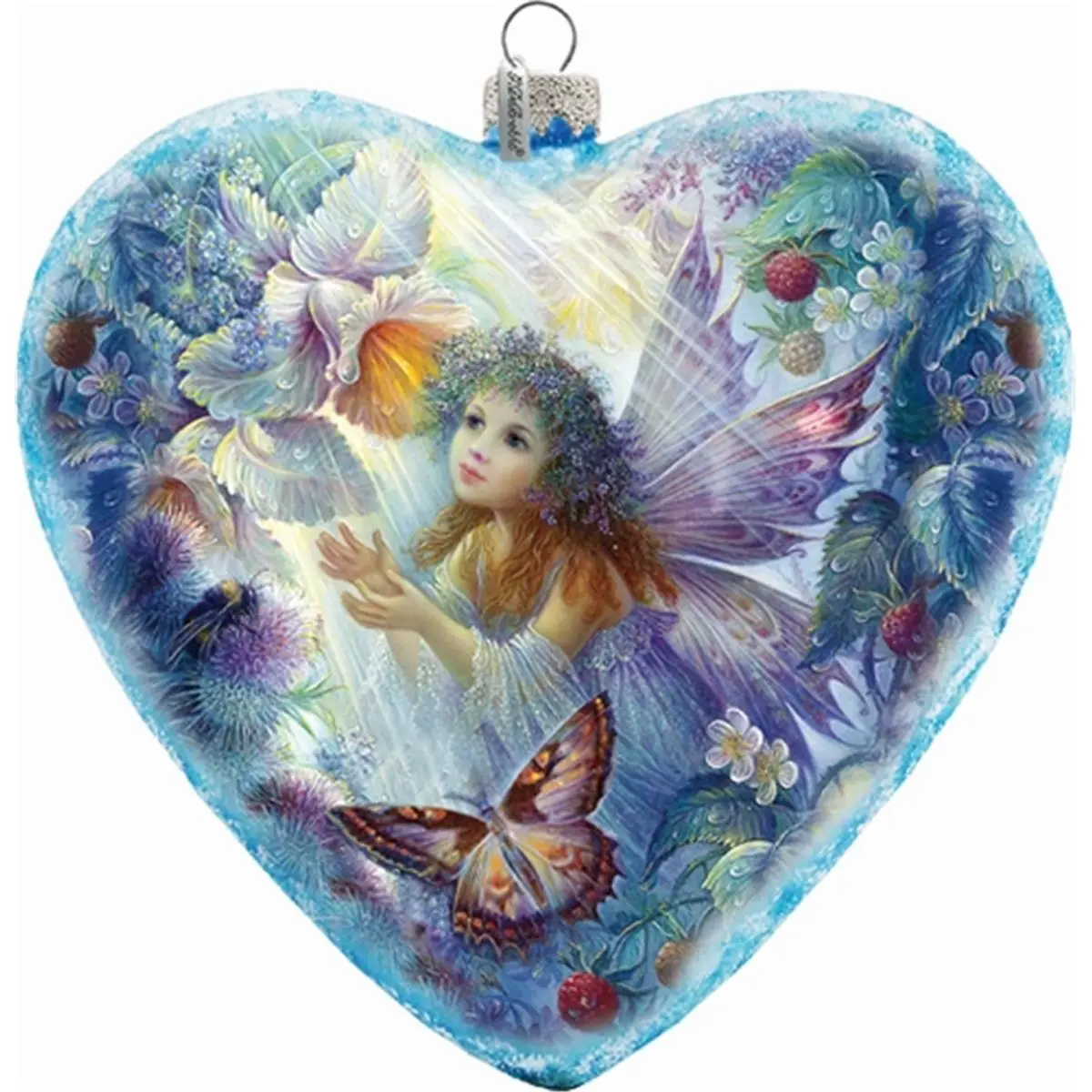 212 MAIN G.Debrekht Hand-Painted Transparent Iridescent Glass Heart Ornament - 5.5in XLG, 1.5 mm Multi-Layered Floral Fairy Landscape Scene, Decorative Holiday Home Festive Decoration Home Supplies