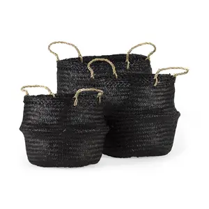 HomeRoots 392162 Wicker Storage Baskets, Black - Set of 3