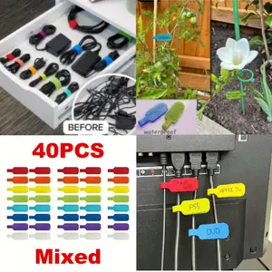 Wire Cable Tag Cable Cord Labels Large Size, for Organizing Wires and Identification, Multicolored Handwriting Cable Tags, Reusable with Multiple Uses - 40 PCS