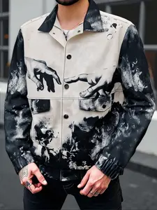 Men's Solid Color Button Front Shirt Jacket, Regular Fit Fitted Casual Fashion Long Sleeve Collared Outerwear for Spring & Fall, Men's Clothes for Daily Wear, Top, Menswear