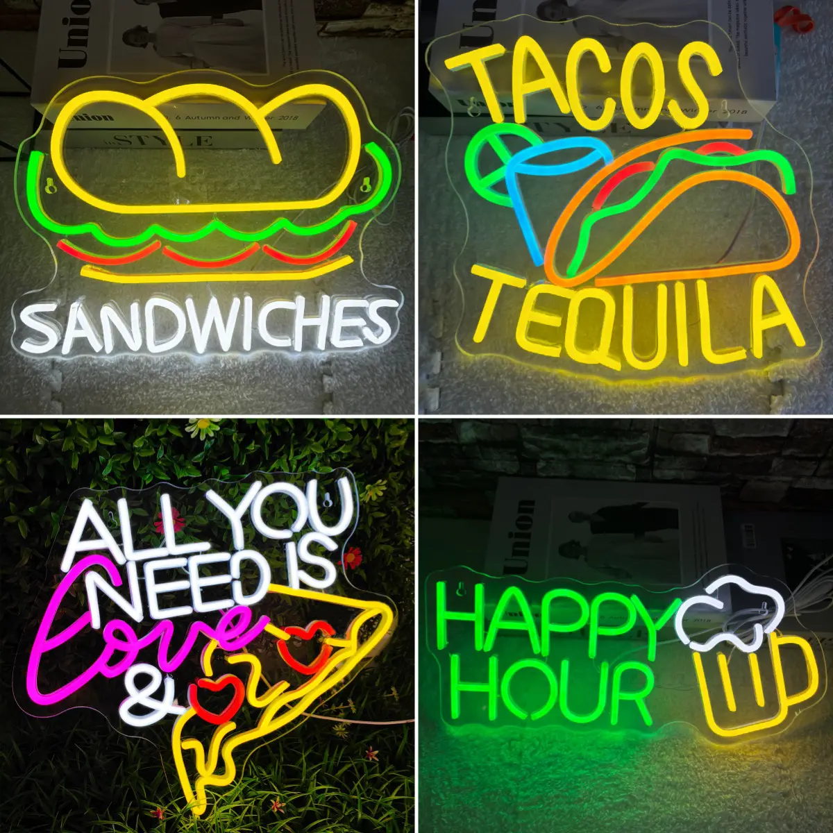 Food Series Neon Lights with Sandwiches, Pizza LED Neon with Dimmer Lighting, Led Light Letters, Colorful Neon Signs, Decorative Lights, Dimmable Neon Light for Restaurants, Bars, Homes, Birthday Parties, Indoor Outdoor Decor, Unique Gifts