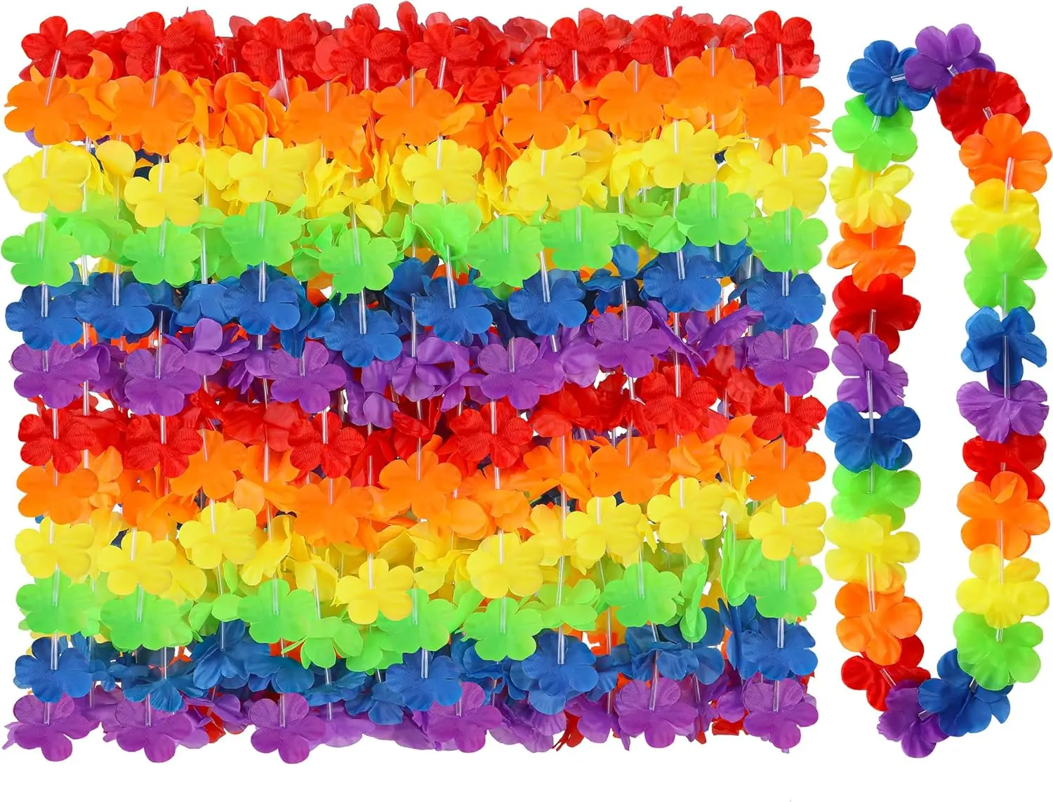 Pride Accessories 24pcs LGBTQ Floral Leis Bulk, Rainbow Pride Month Silk Flower Leis Stuff, LGBT Gay Lesbian Party Decorations for Pride Parade Tropical Hawaiian Luau