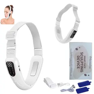 1 4-in-1 multifunctional V-shaped face slimming device, removes double chin, shapes the face, with heat therapy, microcurrent-assisted facial vibration massager, USB rechargeable and portable, comes with a pair of body microcurrent massage electrode pads