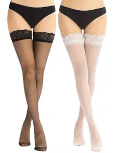 Women's Lace Trim High Socks, Ultra-Thin Slim Fit over Knee Socks, Thigh High Stockings, Comfortable Daily Wear Accessories, Sexy Plain Design, All Seasons, Soft Comfy Hosiery