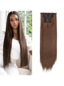 Synthetic Fiber Hair Extension, 24-Inch Straight Heat-Resistant Fiber, Medium Length Wig, All Seasons, No Trace Attachment