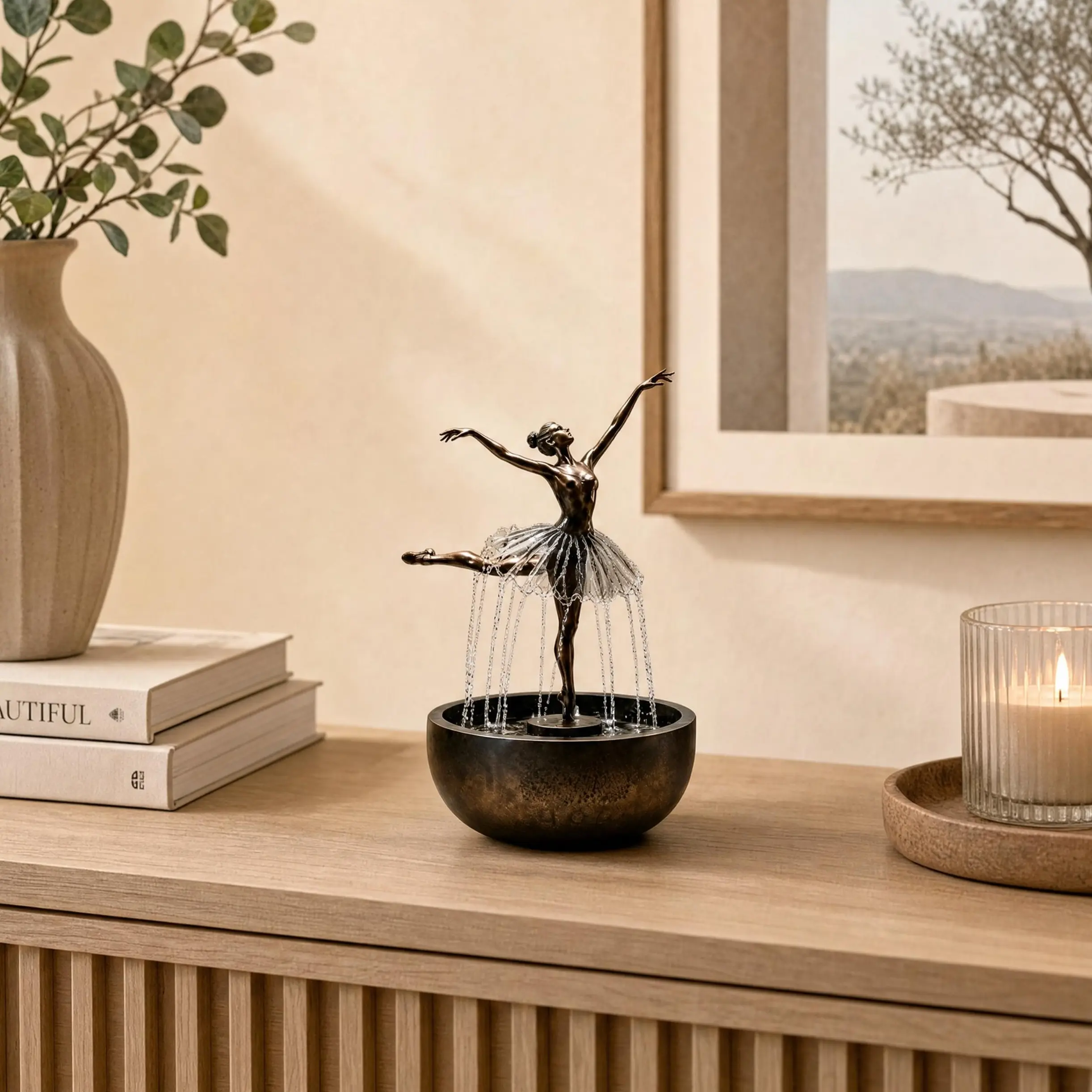 Elegant Ballerina Water Fountain，2 Styles Ballerina Resin Tabletop Water Fountain Indoor Desktop Decor