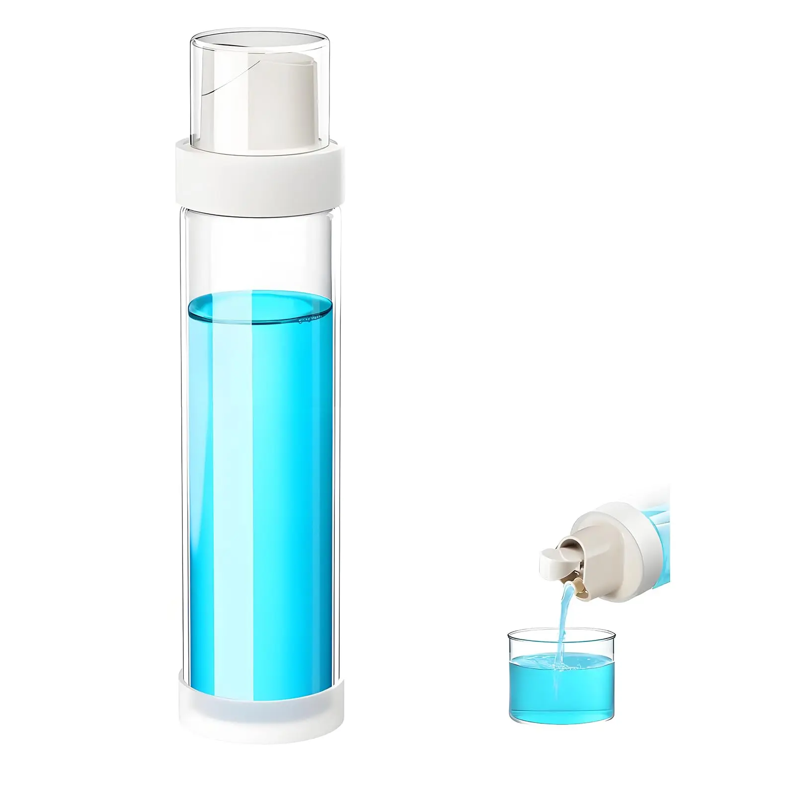 Glass Mouthwash Dispenser For Bathroom  1 Pack Clear Mouth Wash Container With Lid Cup 16 Oz Refillable Bottle Countertop Auto Flip Non-drip Design Decanter 500ml Capacity