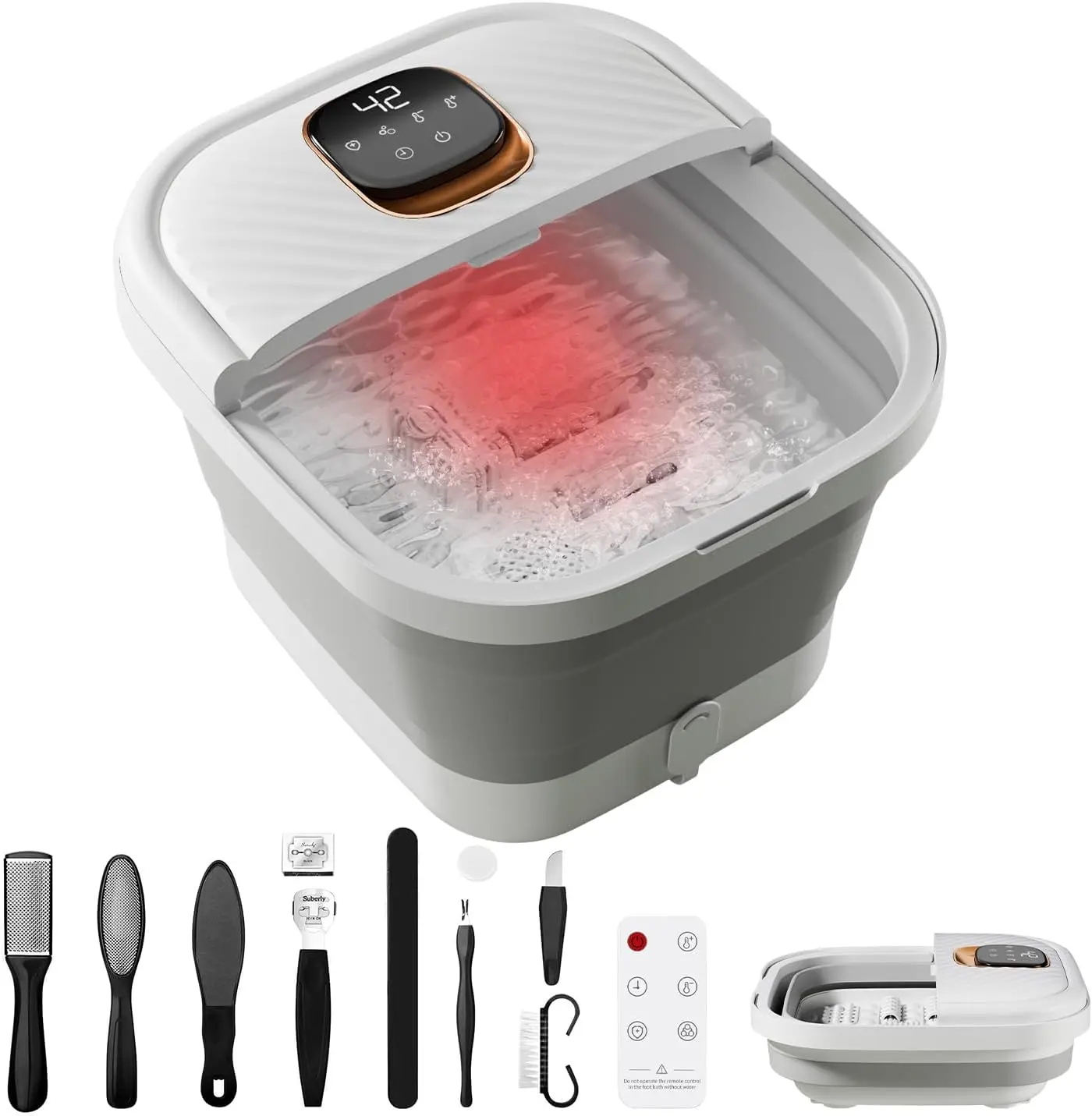Light Folding Foot Spa with Heat - Collapsible Foot Bath Massager with Temp Control Touchscreen, Manual Massage Rollers, Space Saving Foot Tub, Pedicure Spa for Home, Office, Relaxation Gift for Men & Women 
