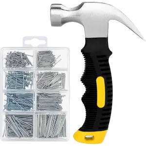 700PCs Nails Assortment Kit with 8oz Small Hammer, Mini Hammer for Hanging Wall Art Decor, Picture Frame, Including 350 Roofing/Wall Nails & 350 Finishing Nails