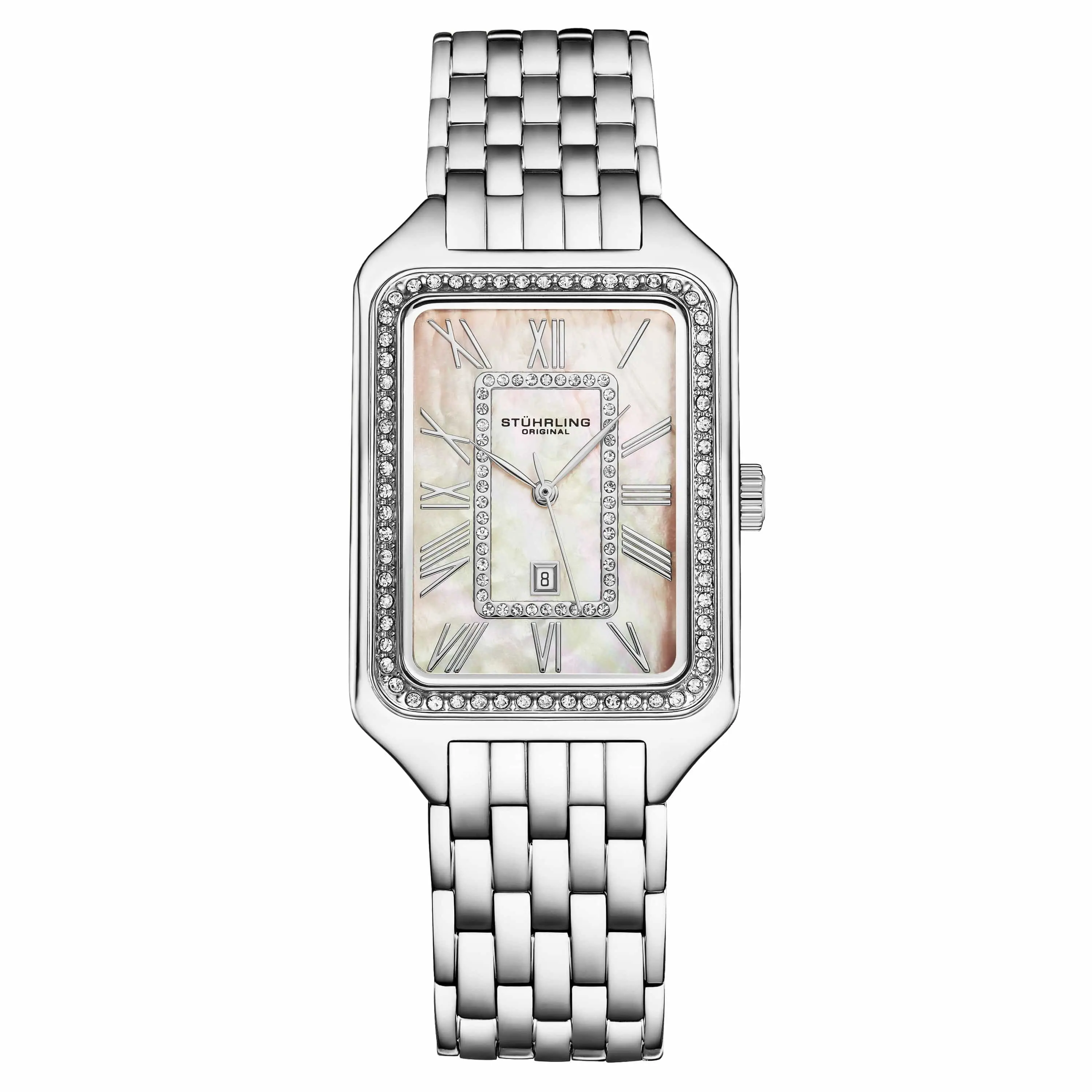 Women's 32mm Rectangle Quartz Fashion Watch - Stainless Steel Wristwatch with Crystal-Lined Bezel, Roman Numerals, Square Dial, Classic Silver Tone for Small Wrists, Elegant Daily Wear Classic Fashion Women's Watch, Fashionable Stylish Watch