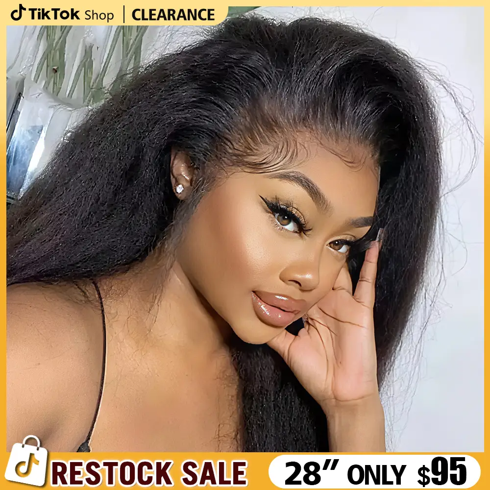 200% Density 13x6 Kinky Straight Lace Front Wigs Human Hair Pre Plucked 13x6 HD Transparent Frontal Wigs Real Human Hair Wig for Women