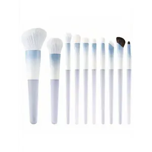 10pcs/Set  Collaboration Makeup Brush Set, Including Eyeshadow Blush Stippling Brush For Blending, Professional Makeup Brush Blue