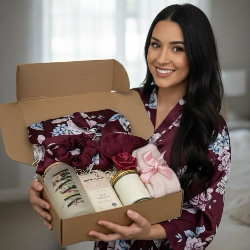 Taniri Luxury Maternity Gift Box - 8-Piece Postpartum Recovery Self-Care Spa Kit with Floral Satin Kimono Robe, Ideal for Baby Shower, Mum’s Birthday, Mother’s Day, Birthday Gift For Mom, Satin Robe, Candle + Robe Set