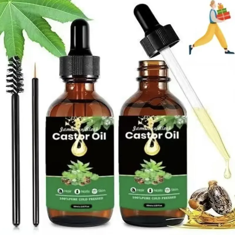 Jamaican Black Castor Oil (1 Bottle/2 Bottles),Jamaican Thick Castor Oil Cold Pressed, Glass Bottle with Dropper, Castor0il 2.02/ 4.02 fl.oz