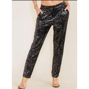 BLACK SEQUIN STRAIGHT LEG PANTS | Charlotte's Classy Closet