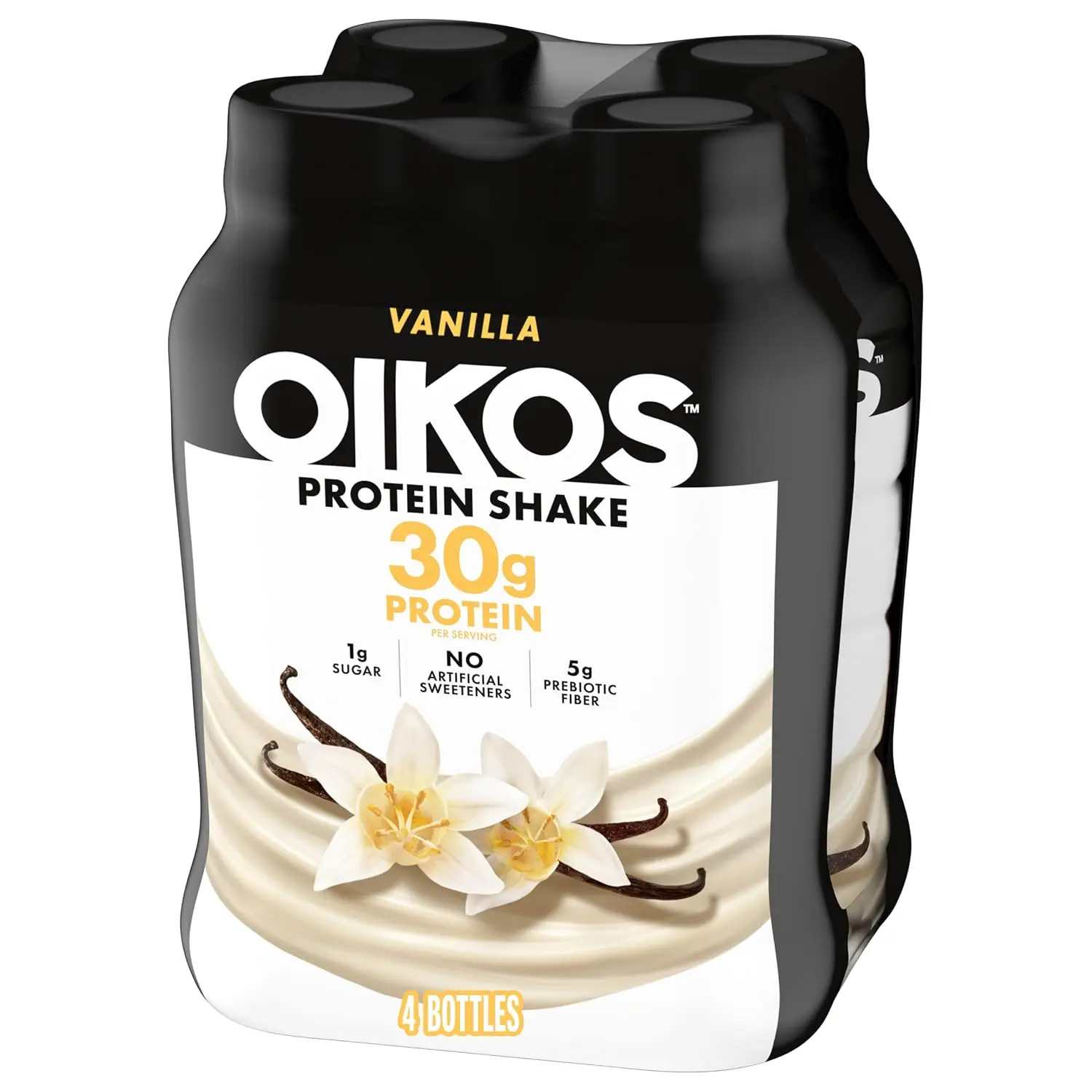 Protein Shake, Vanilla, 30g High Protein Drinks, Shelf Stable, Ready to Drink, 5g Prebiotic Fiber, 12 fl oz Bottle, 4 Count​, Sugar