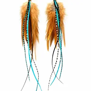 The Dorothy Midi – Turquoise Brown Black Feather Earrings 8 Inch