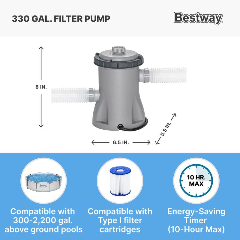 Bestway Steel Pro MAX Round Above Ground Outdoor Swimming Pool with Pump 30-42 Inch Deep