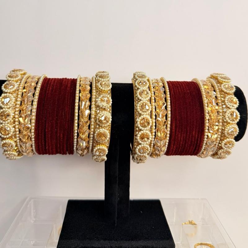 Indian Traditional Bridal Bangles Set | Red & Gold Wedding Chooda ...