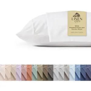 Fundas de almohada de 100% algodón percal, tamaño Queen, blanco, 2 piezas, ropa de cama resistente y fresca, 20 x 30 pulgadas