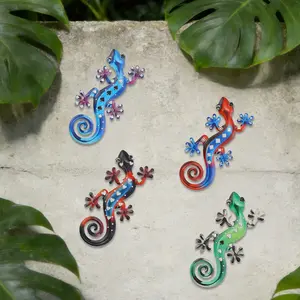 Creative Metal Gecko Decor, Colorful Metal Gecko for Indoor and Outdoor Decoration, Home Garden Yard Party Holiday Office Porch Celebration Wedding Cafe Bar
