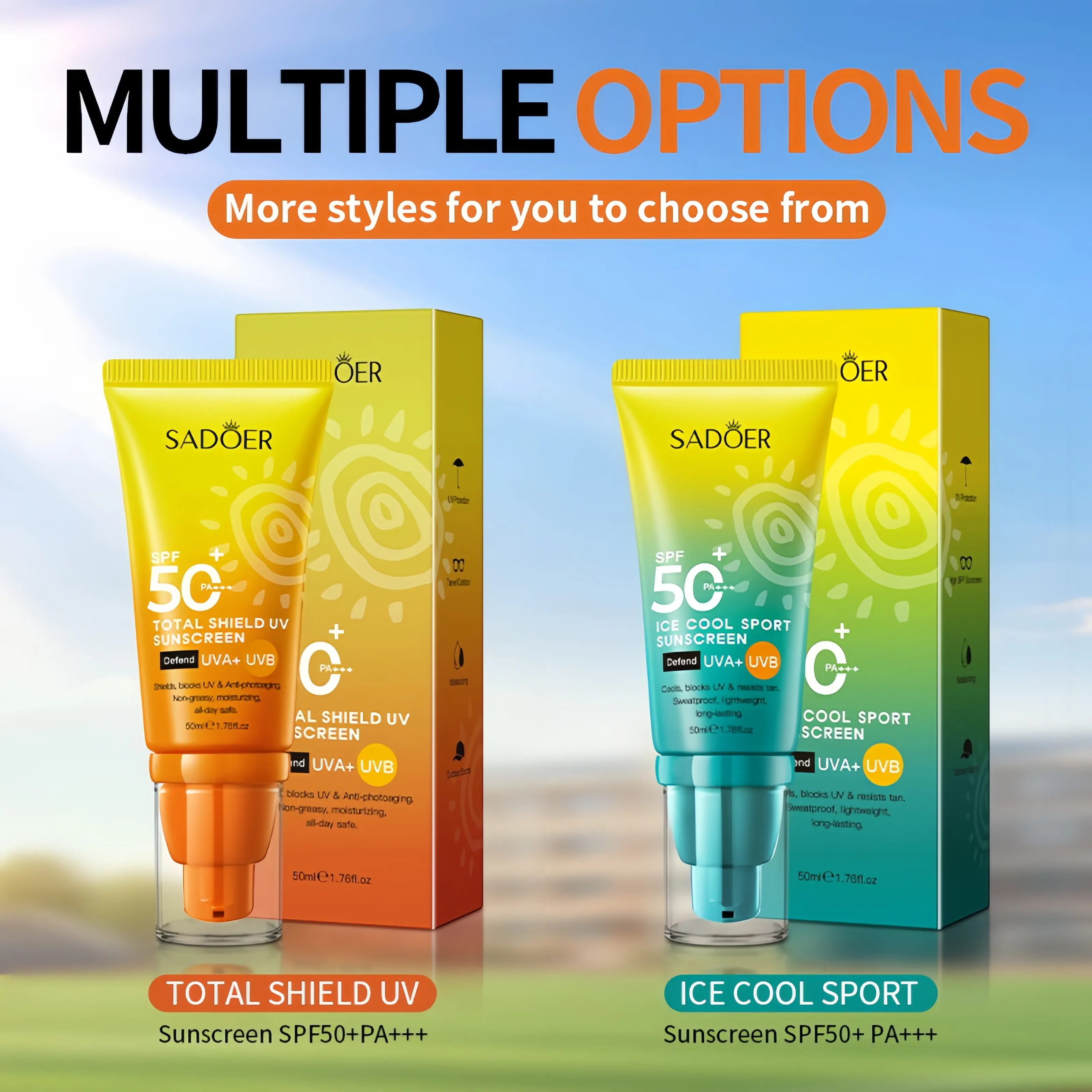 SPF 50+ PA+++ Cool and refreshing sports sunscreen & Full effect protective sunscreen Color Corrector Face Primer, Pre-Makeup Base for Oil Control, Moisturizing & Pore-Blurring, Luminous Even Skin Tone