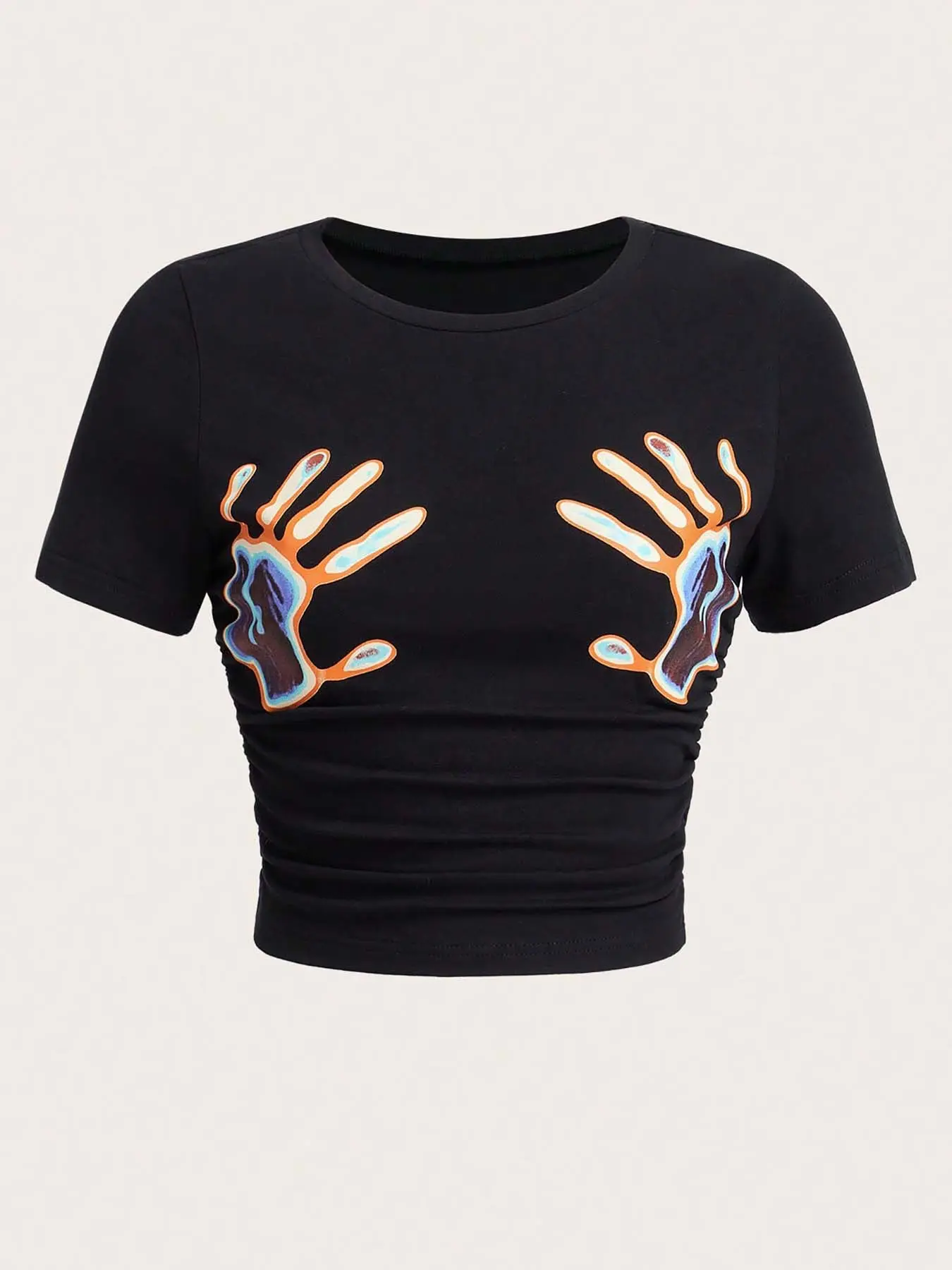 Street Style Streetwear Geometric Print Crop Top Round Neck, Sexy Slim-Fit Summer Women's Short Sleeve Shirt, Casual All-Season Fashion Lady, Cropped Graphic Tee, Casual Stylish Clothing