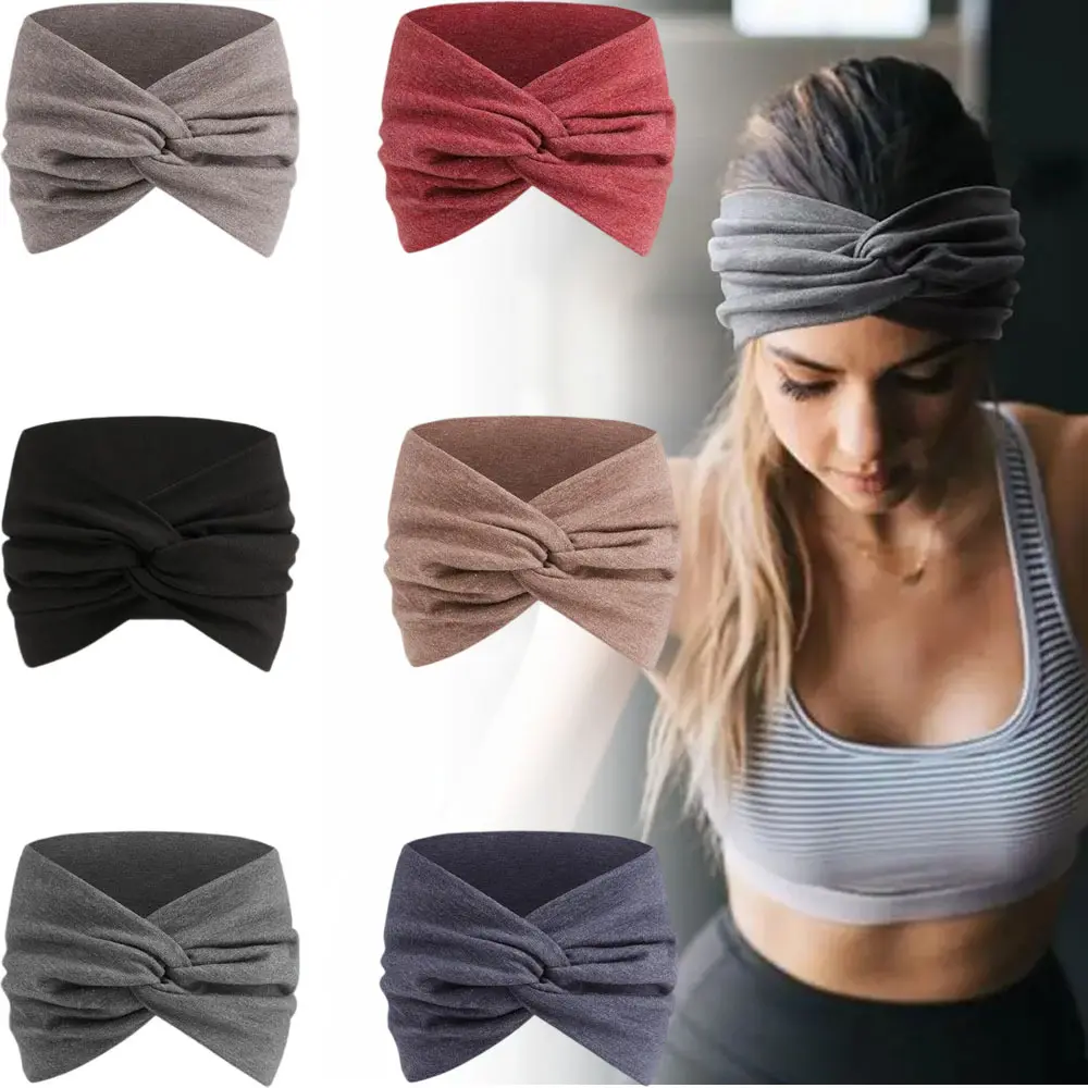 Women's Bohemian Elastic Headbands (6pcs) - Breathable Knotted, Non-Slip Secure Fit Sporty Sports Headbands for Gym, Everyday Use