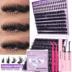 400Pcs Individual Eyelash Extensions with Bond & Seal, Tweezers, Brush, Diy Eyelash Clusters, 130D Lash Clusters, D Curl Fluffy Eyelash Extensions, 10-18mm Dense Volume False Eyelashes, Reusable Lashes, Dramatic Long Lash for Everyday Use, Dates