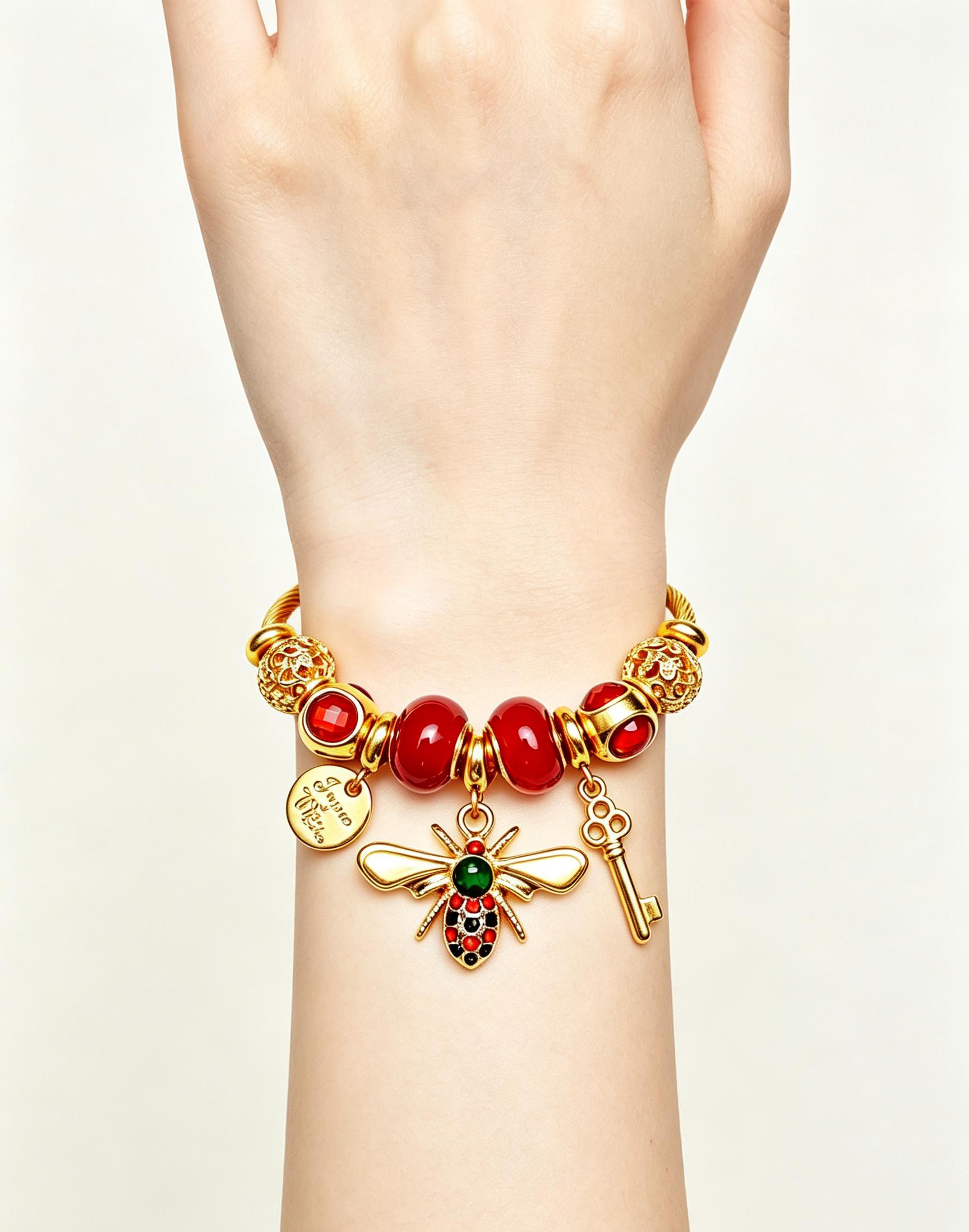 Gold Bee Charm Bangle Bracelet for Women, Adjustable Cable Wire Open Cuff Bracelet with Key & Coin Pendant, Fashion Multicolor Beaded Jewelry Gift Gold Bee Charm Bangle Bracelet for Women, Adjustable Cable Wire Open Cuff Bracelet with Key & Coin Pendant, Fashion Multicolor Beaded Jewelry Gift