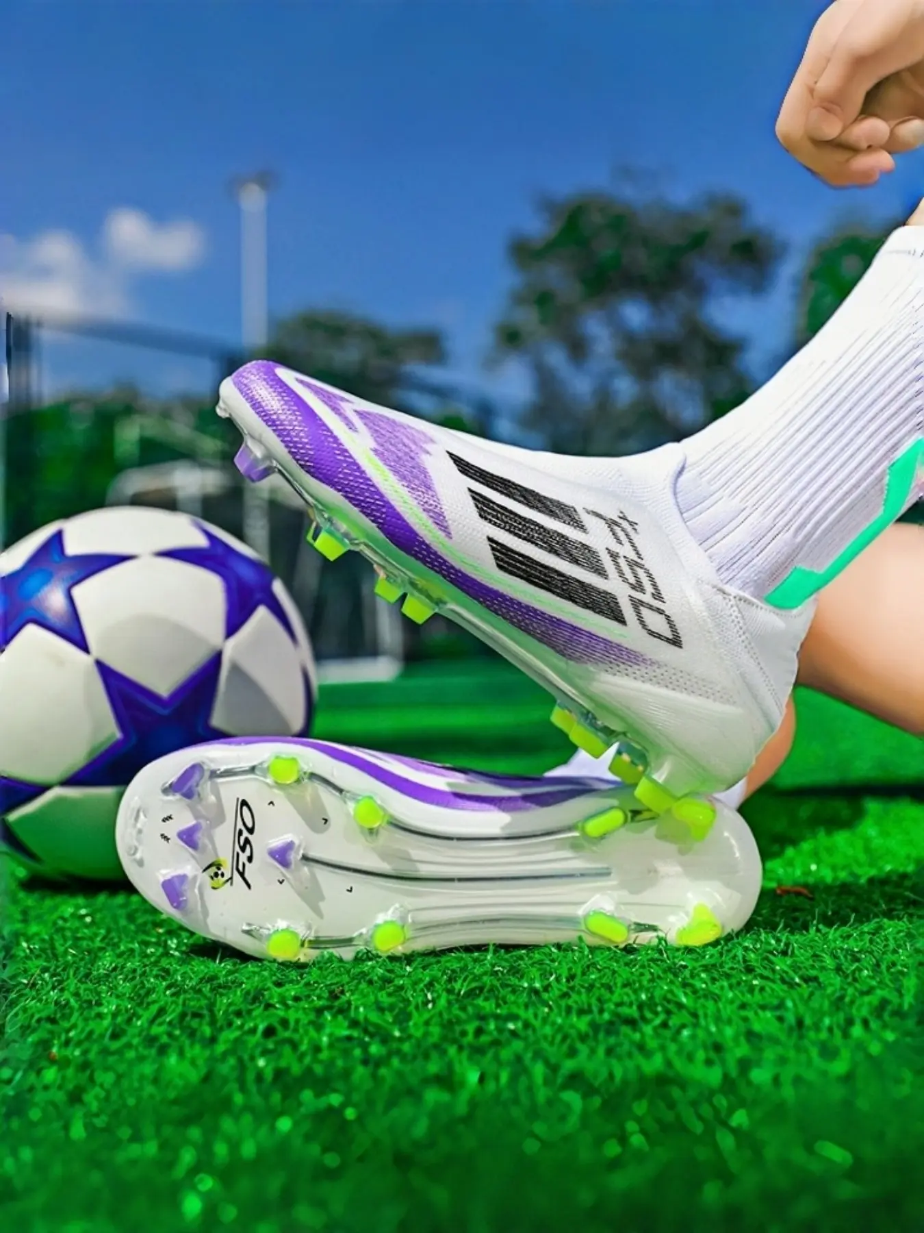 Professional Breathable Soccer Shoes Soccer Cleats Fg/ag Long Nails Artificial Grass Turf Shoes, TF Soccer Shoes, Anti-Slip Sporty Sneakers for All Seasons, Durable Outdoor Indoor Football Boots, Sports Shoes