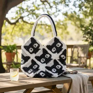 Cat Bag W/B—Black and White Patterned Tote Bag with cats on it