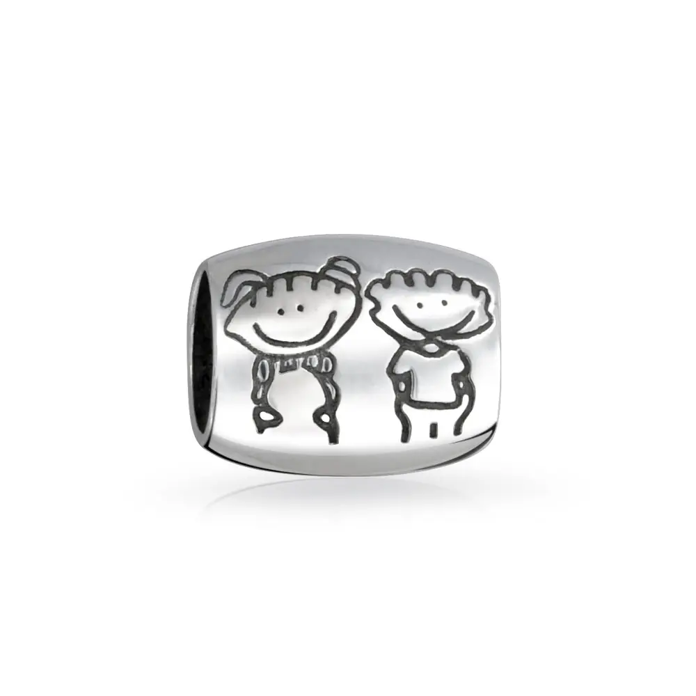 Sterling Silver BFF Happy Friendship Cartoon Family Brother Sister Friends Charm Bead for Bracelet