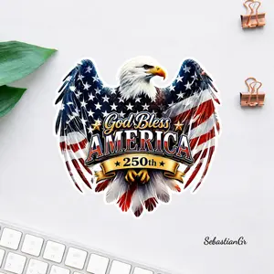 God Bless America 250th Sticker, Patriotic Eagle Decal, USA Independence Day Decor