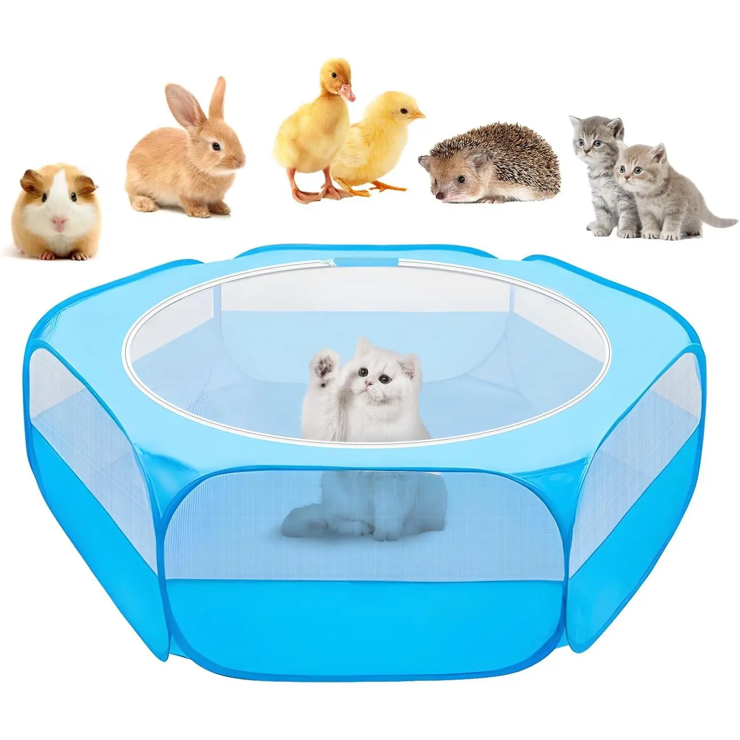 Small Animal Playpen, Chicken Brooder Box with Cover Top, Portable Outdoor Exercise Pet Cage Tent, Waterproof Breathable Pet playpen Indoor for Chick Ktiien Bunny Hamster Guinea Pig, Blue