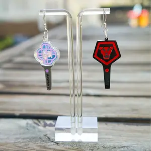 K-Pop Light Stick Earrings - Durable Acrylic Hand Painted Hypoallergenic Hooks Silver or Gold Plated Brass Lightweight Comfortable for All-Day Wear, Demon