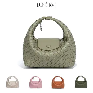 LUNÉ KVI New Handwoven Mini Tote Bag for Women Unique Longchamp-Style Bag Retro Fashion Shoulder Crossbody Bag Cute and Versatile Dumpling Bag Half-Moon Bag