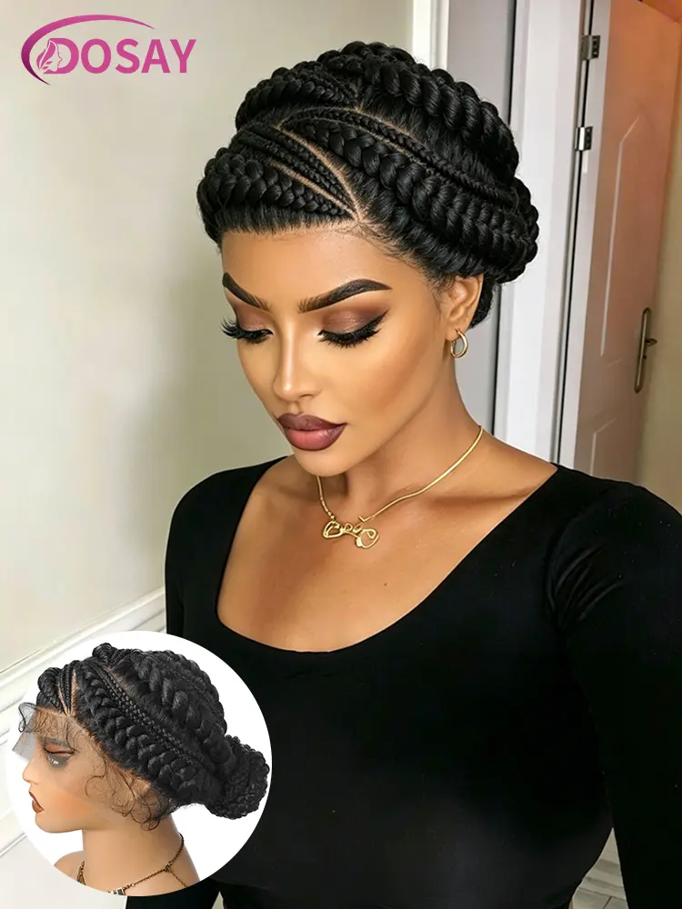 Full Lace Braided Bun Wig Glueless Synthetic Cornrow Braided Wig for Women Mixed Size Cornrows Elegant Updo Bun Style Natural Looking Lightweight Beginner Friendly Protective Style Everyday Use