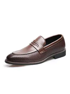 Men's Textured Design Slip on Dress Shoes, Fashionable Casual Solid Color Flat Loafers for Daily Wear, Lightweight Breathable Comfortable Shoes for Men