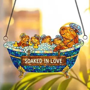 Personalized Cute Water Critter Mom Gift, Heartfelt Mother Day Gift For Wife Grandma Mom Nana, Custom Grand Kid Name, Stained Glass Suncatcher Ornament